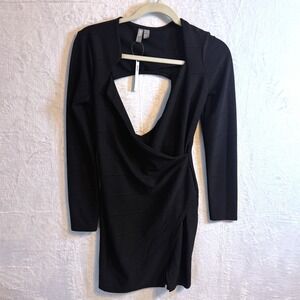 ASOS‎ Black Long Sleeve Cutout Front & Back Wrap Dress Size 6 NEW